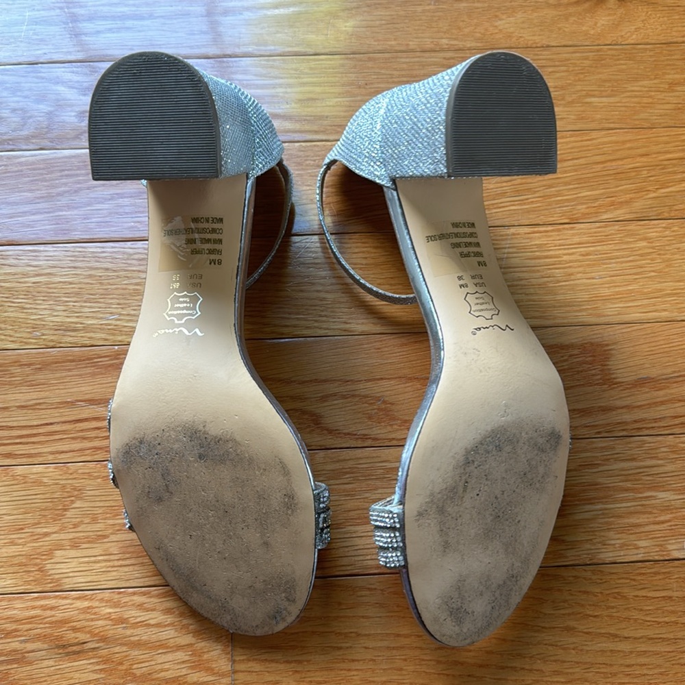 Nina Nagida Silver Metallic Textured Block-heel sandal size 8M - Picture 12 of 14